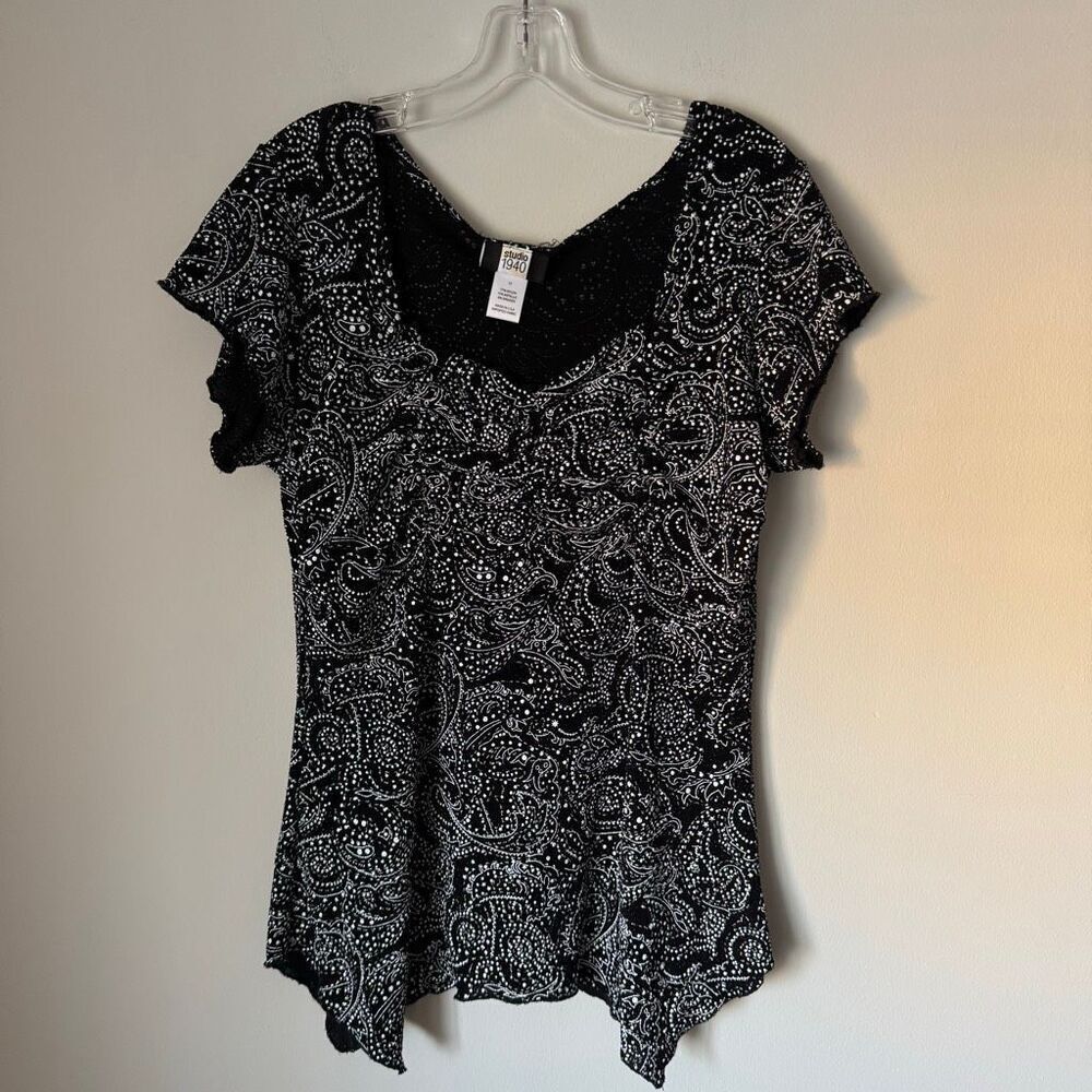 Vintage Plus Size Whimsigoth Fairy Sparkly Top With Ruching Asymmetrical Hem - Picture 8 of 8